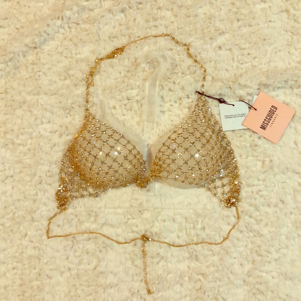Misguided gold and diamond see-through bra- size L
